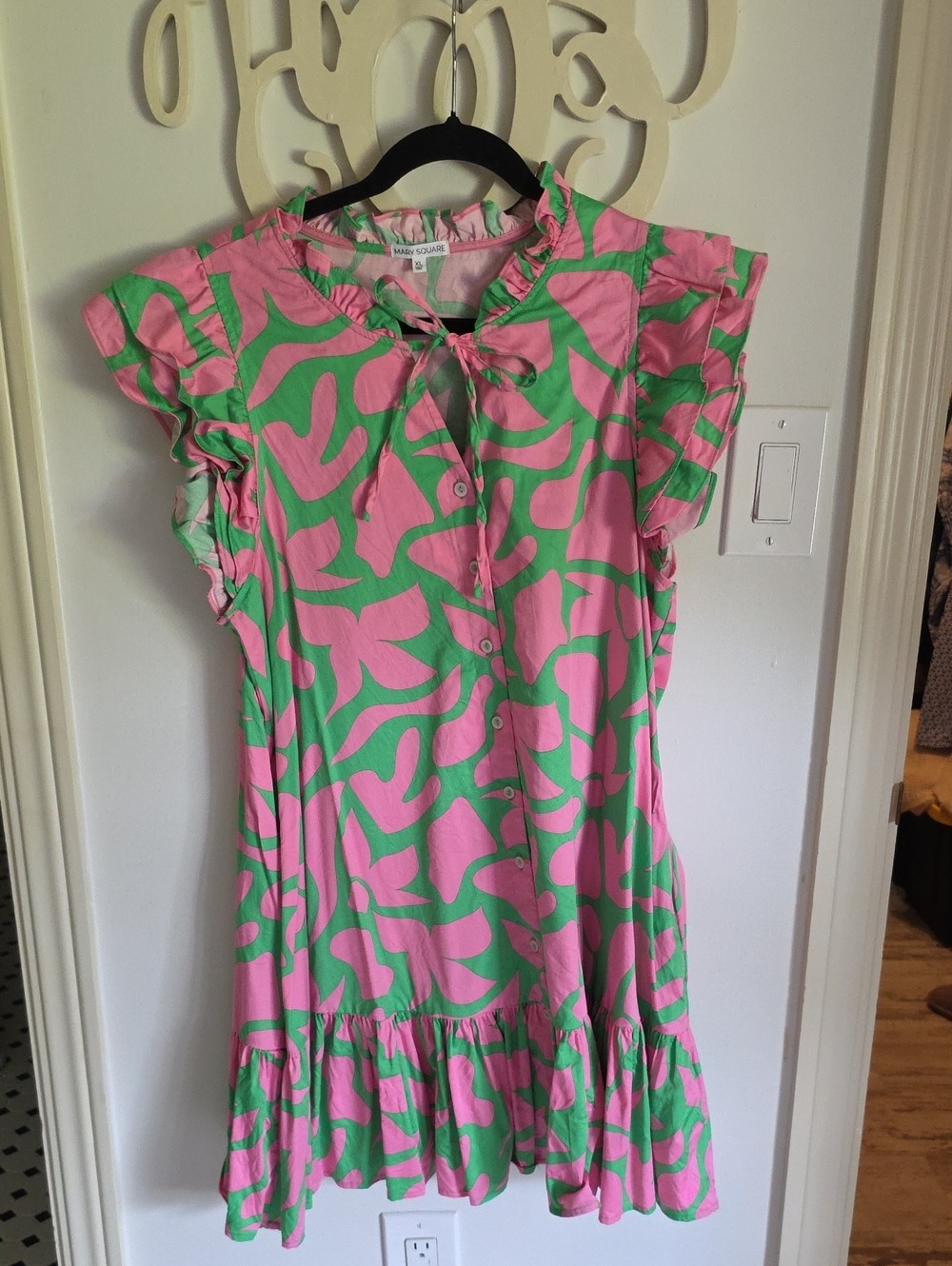 Marina Ruffle-Hem Casual Dress in Pink and Green